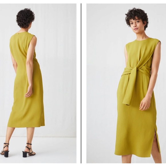 ARKET Crêpe Knot Dress - Mustard yellow Size large midi - Picture 5 of 14